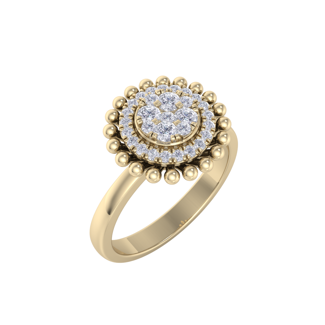 Halo Diamond ring in yellow gold with white diamonds of 0.34 ct in weight