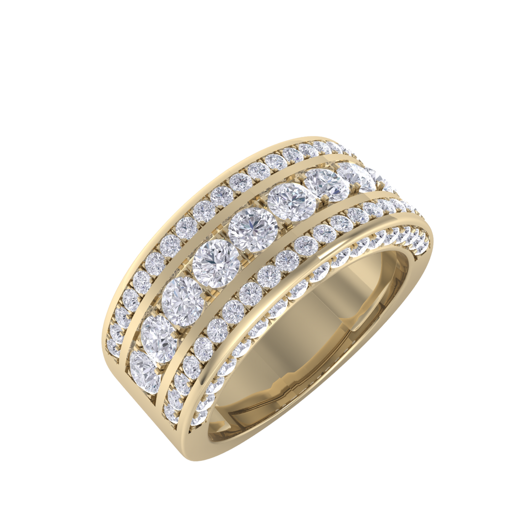 Five row diamond ring in white gold with white diamonds of 1.39 ct in weight