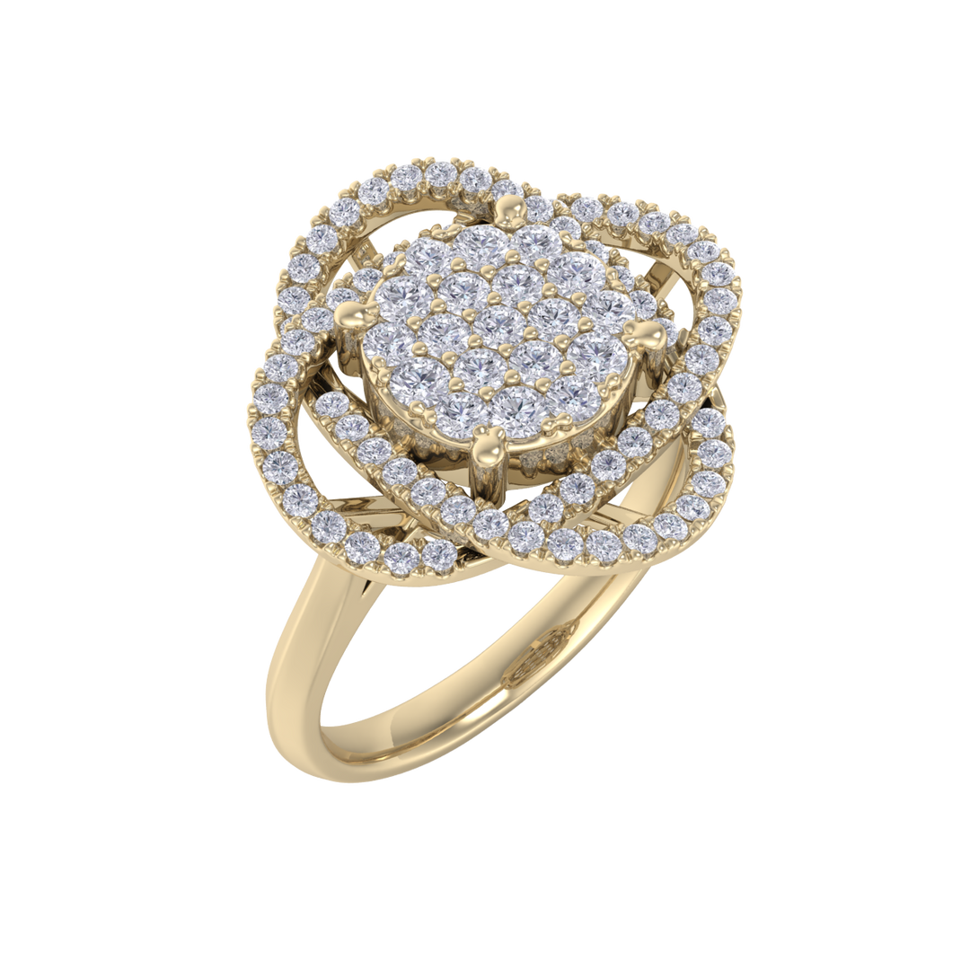 Intricate diamond ring in yellow gold with white diamonds of 0.63 ct in weight