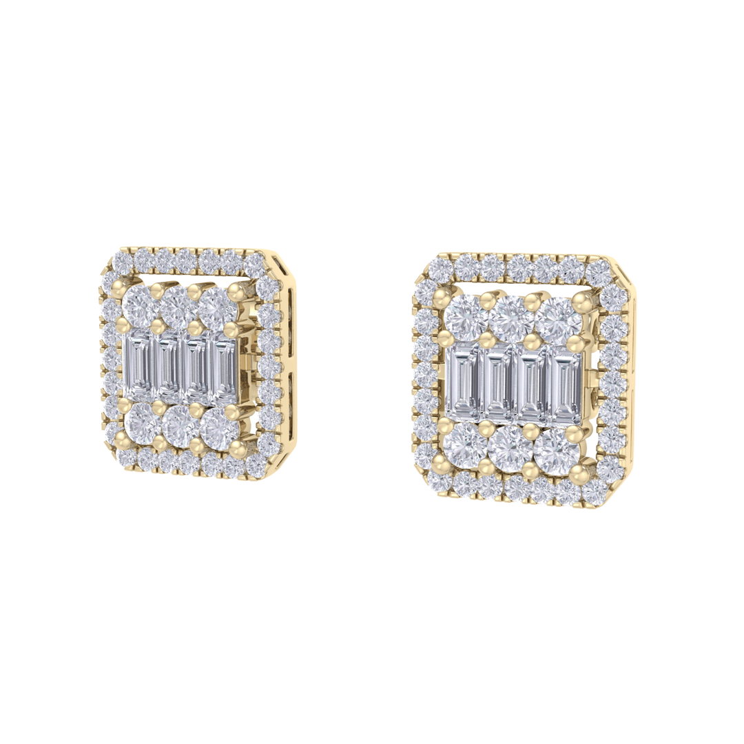 Square earrings in rose gold with baguette white diamonds of 0.89 ct in weight