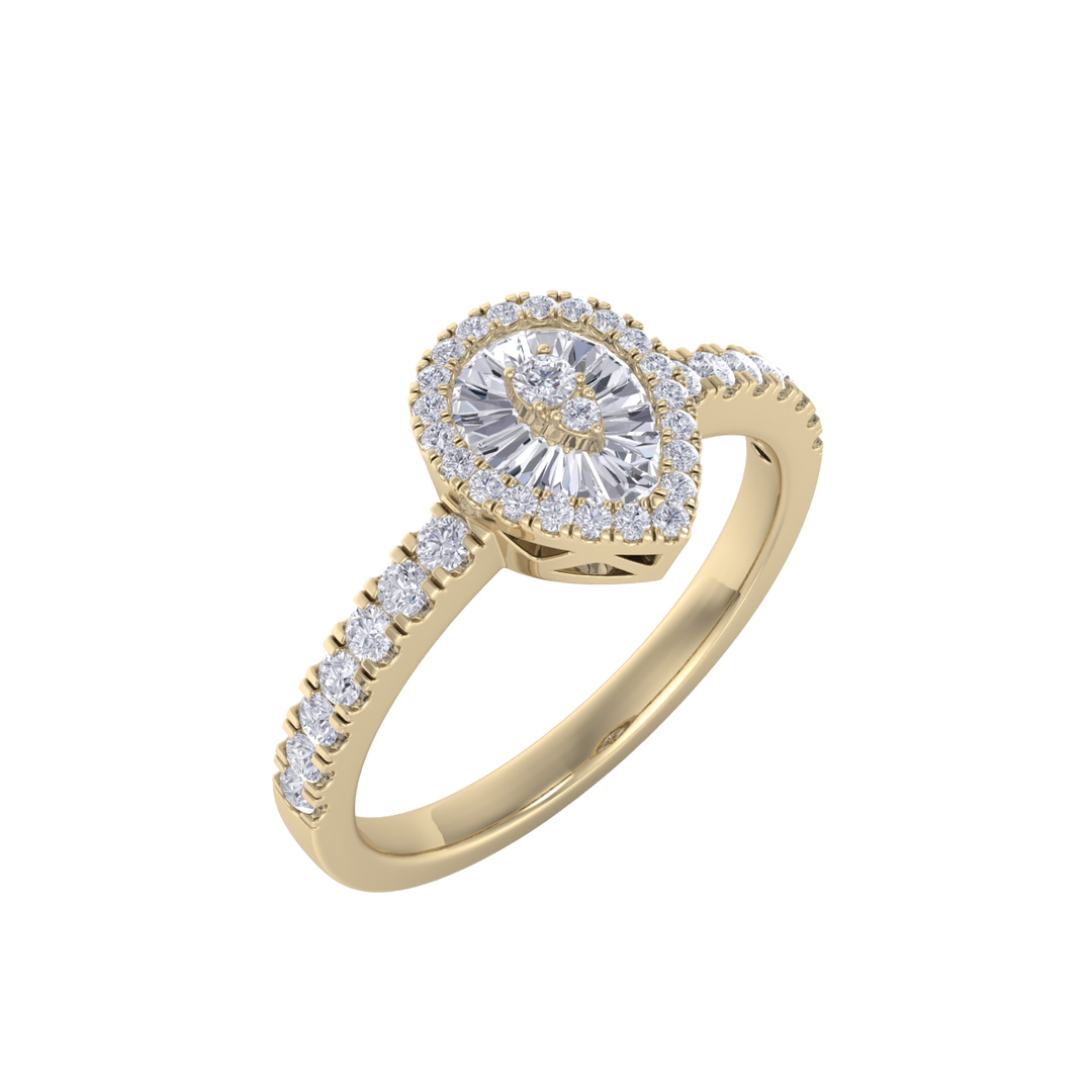 Pear ring in yellow gold with white diamonds of 0.68 ct in weight