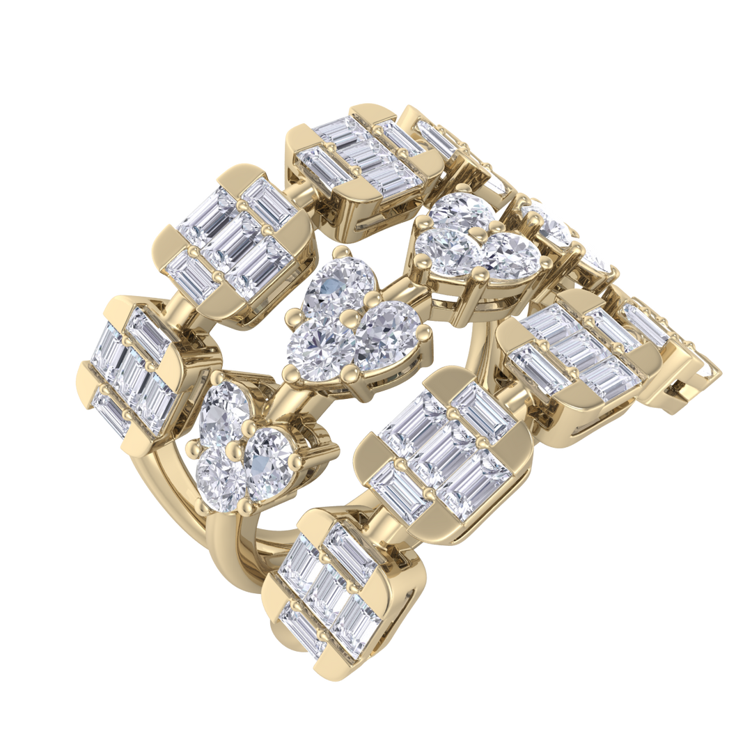 Triple band hearts ring in rose gold with white diamonds of 3.24 ct in weight