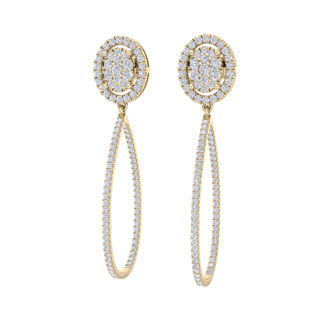 Dangle hoop earrings in rose gold with white diamonds of 1.75 ct in weight