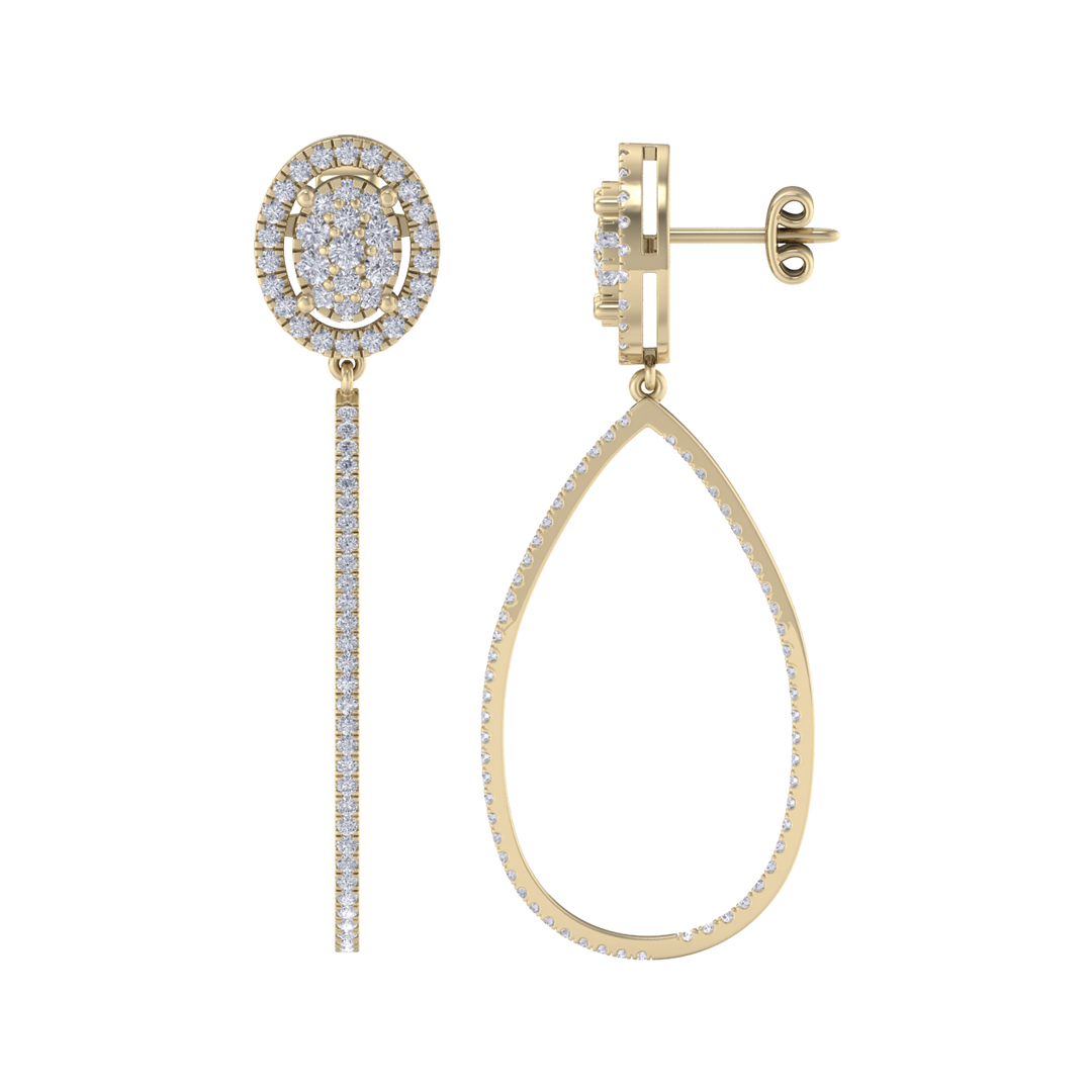Dangle hoop earrings in rose gold with white diamonds of 1.75 ct in weight