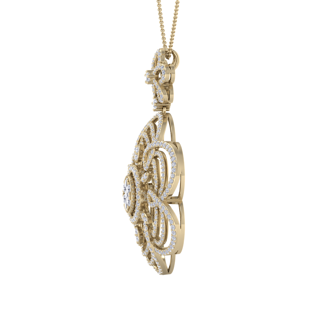 Flower Pendant in yellow gold with white diamonds of 2.43 ct in weight