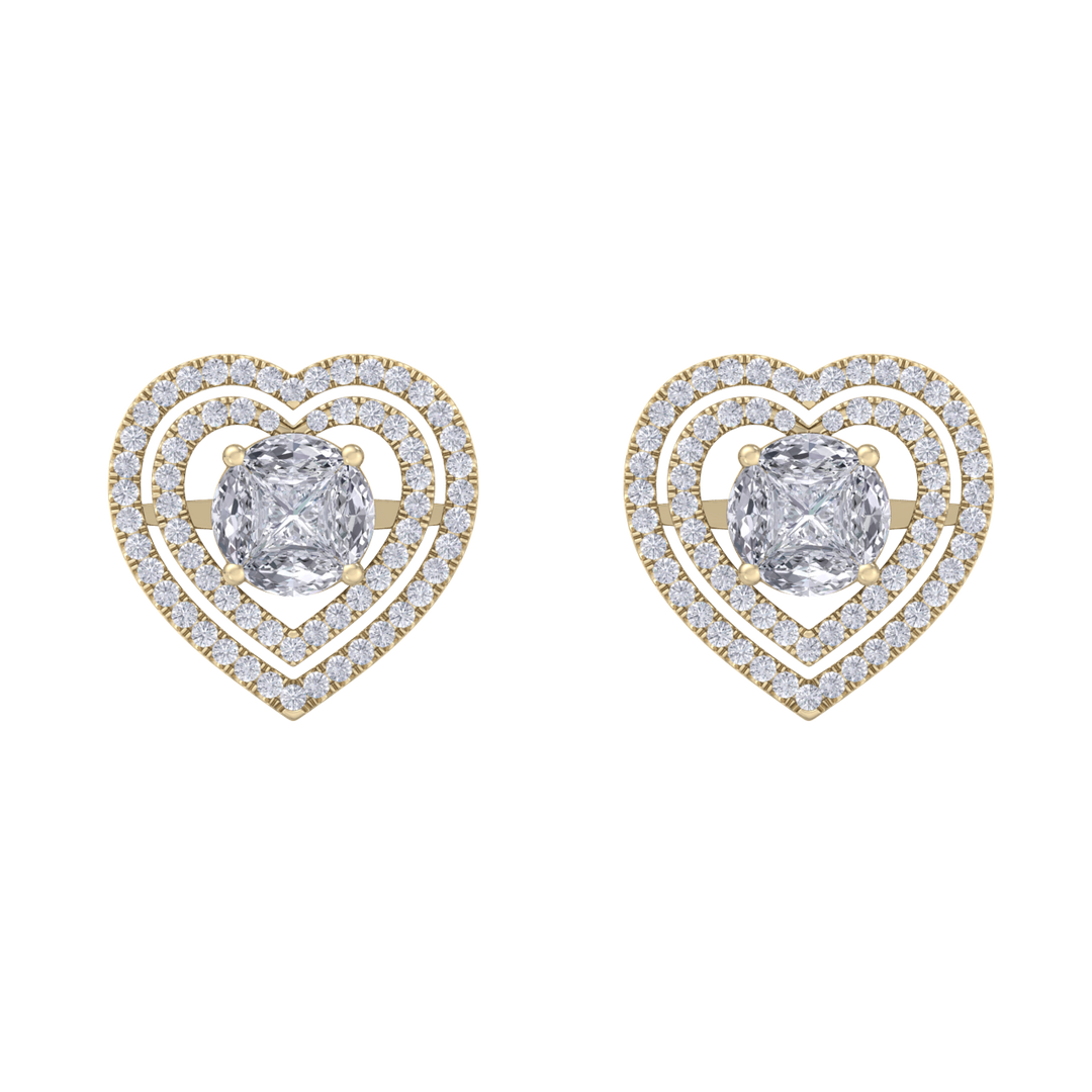 Heart earrings in rose gold with illusion white diamonds of 0.94 ct in weight