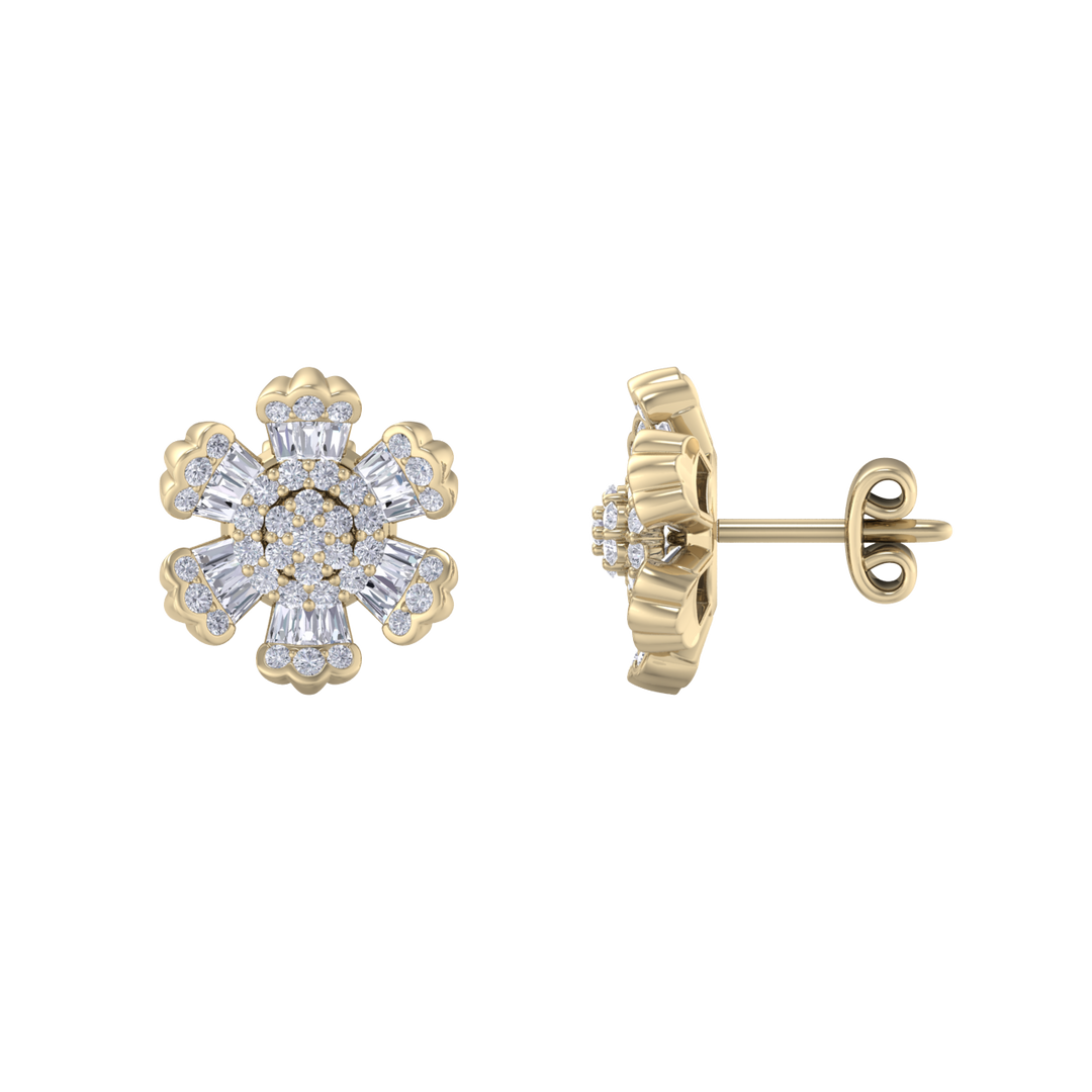 Flower stud earrings in rose gold with white diamonds of 0.78 ct in weight