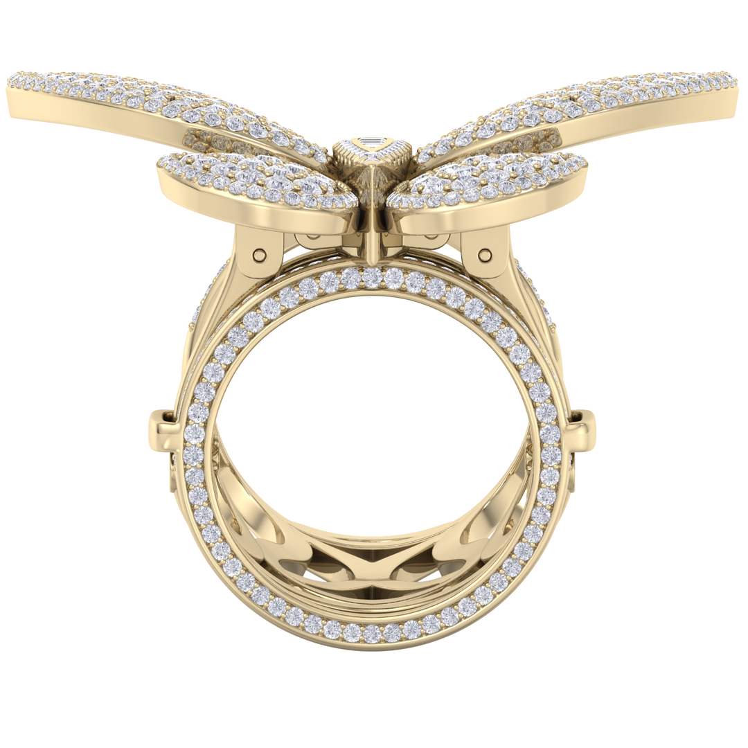 Enchanted butterfly ring in yellow gold with white diamonds of 2.79 ct in weight