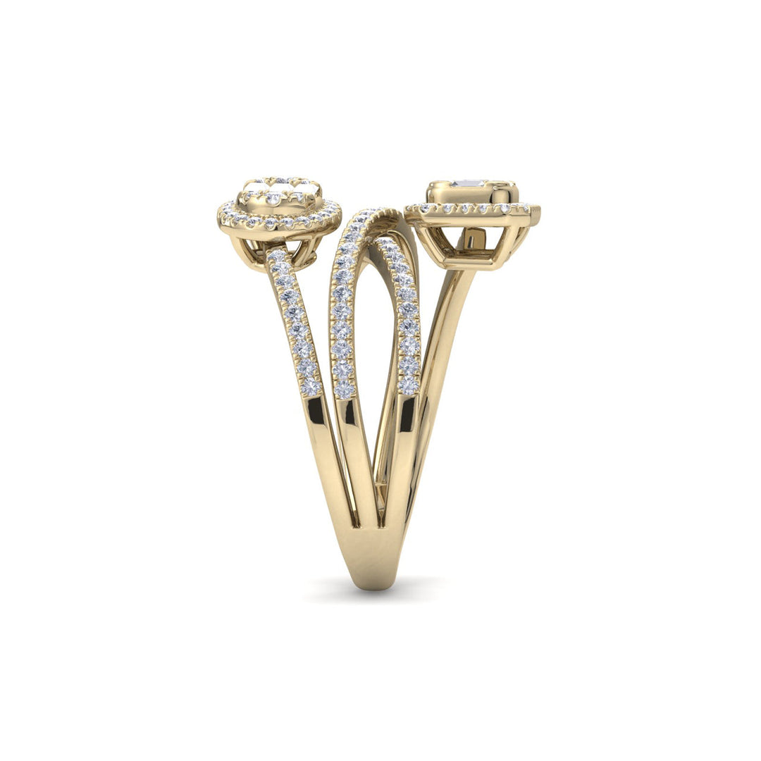 Multi-band ring in yellow gold with white diamonds of 1.02 ct in weight