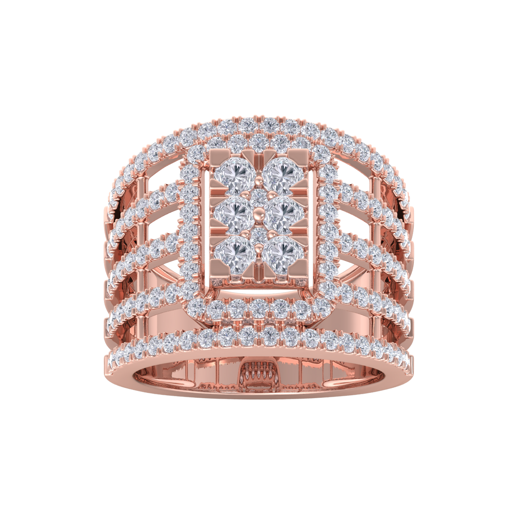 Statement Diamond ring in yellow gold with white diamonds of 1.52 ct in weight