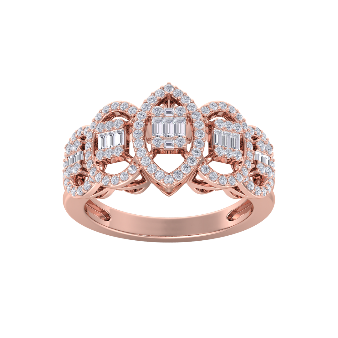 Beautiful ring in rose gold with white diamonds of 0.63 ct in weight