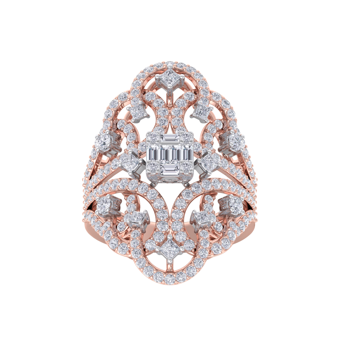 Statement ring in rose gold with white diamonds of 1.90 ct in weight