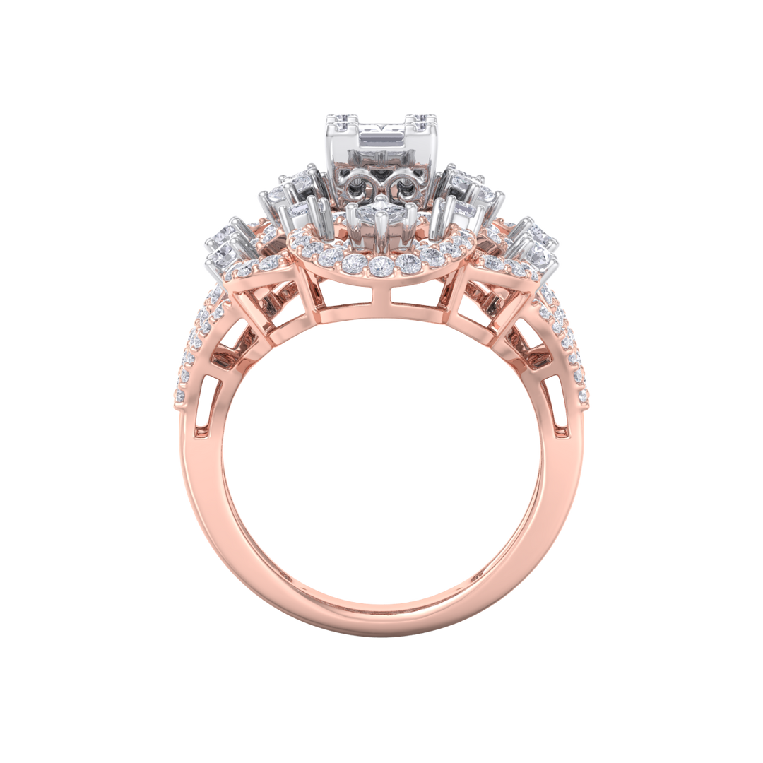 Statement ring in rose gold with white diamonds of 1.90 ct in weight