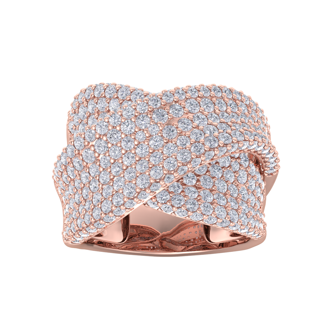 Ribbon ring in rose gold with white diamonds of 3.36 ct in weight