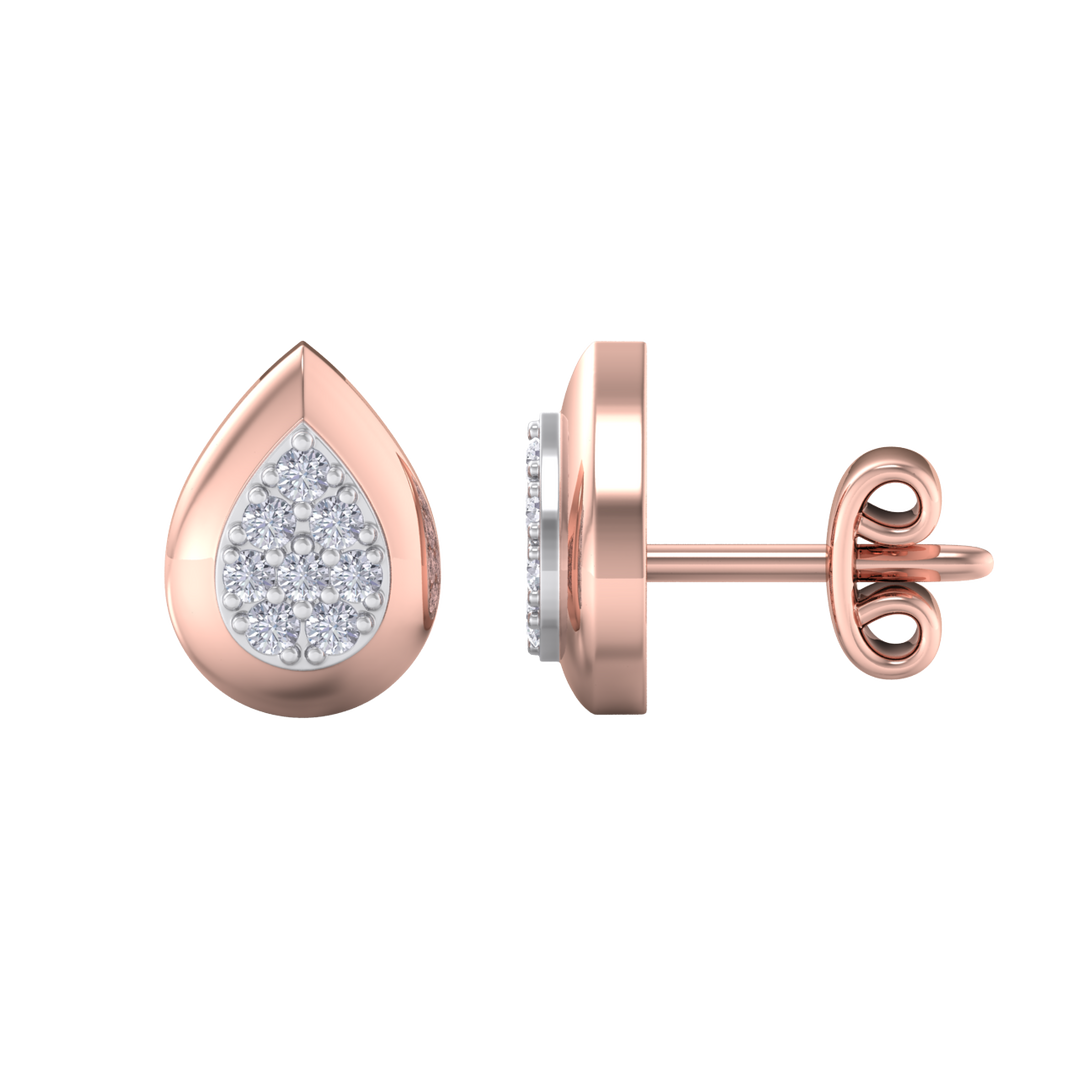 Pear shaped stud earrings in yellow gold with white diamonds of 0.13 ct in weight