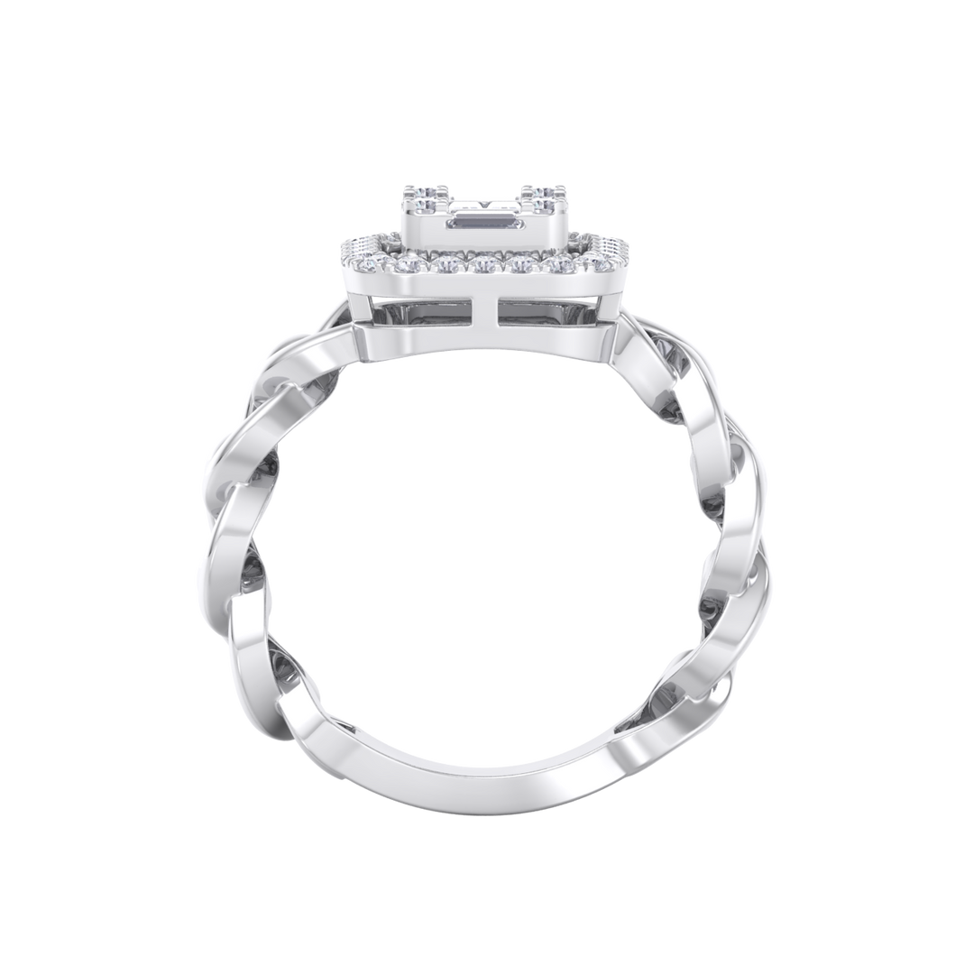 Statement Chain Ring in white gold with white diamonds of 0.41 ct in weight