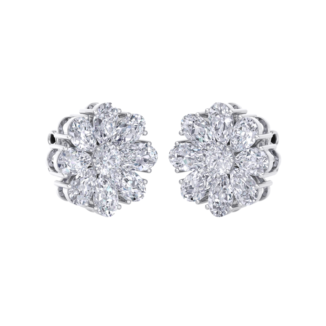Flower stud earrings in rose gold with white diamonds of 6.18 ct in weight