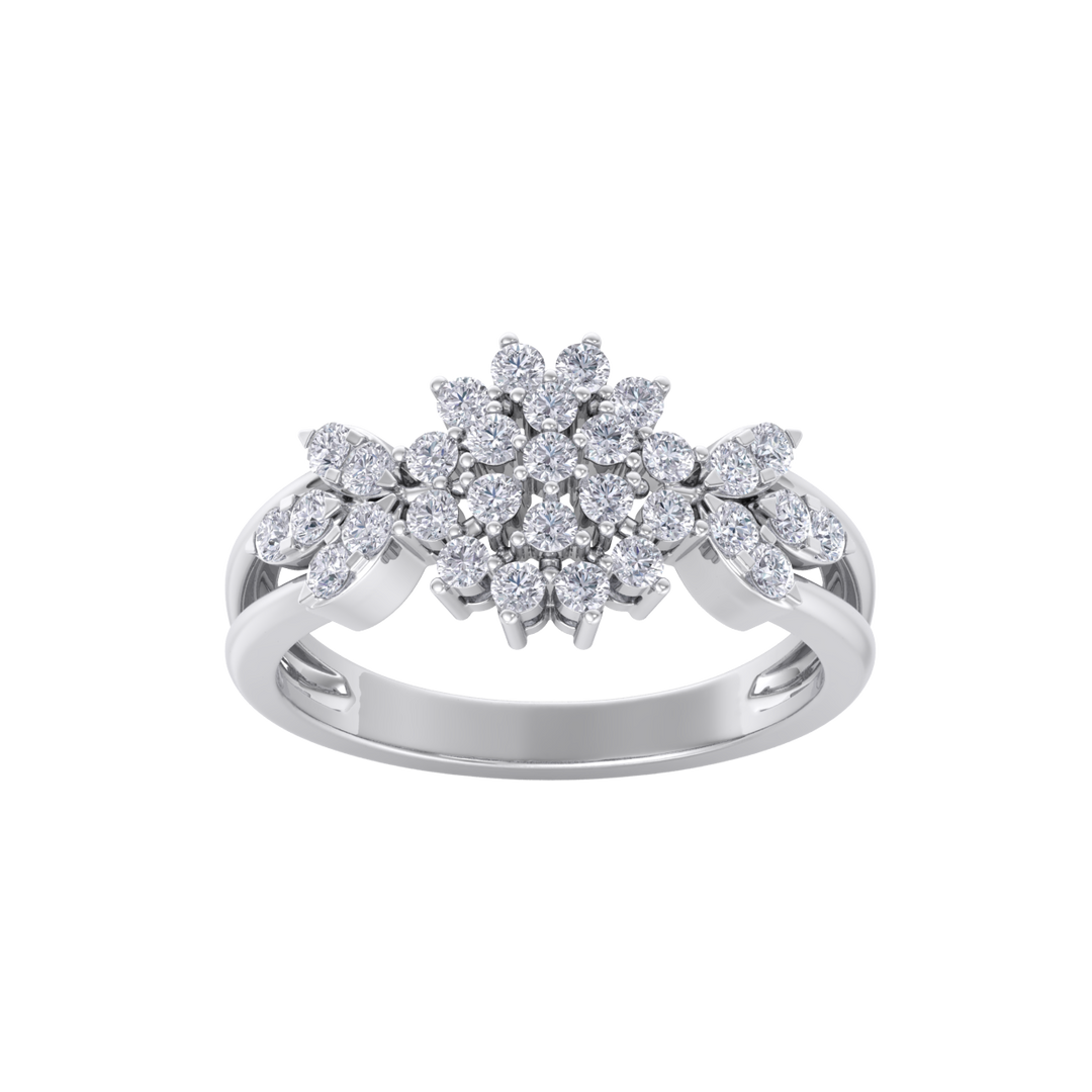 Elegant flower ring in yellow gold with white diamonds of 0.60 ct in weight