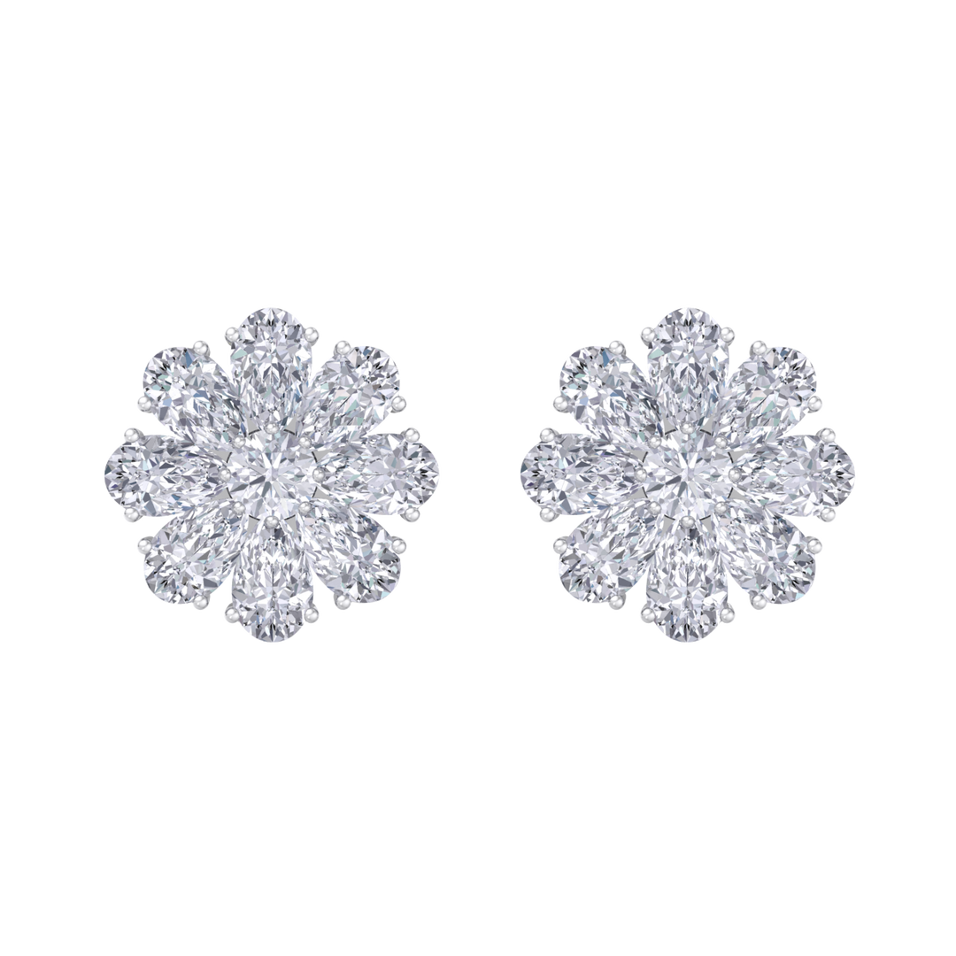 Flower stud earrings in rose gold with white diamonds of 6.18 ct in weight