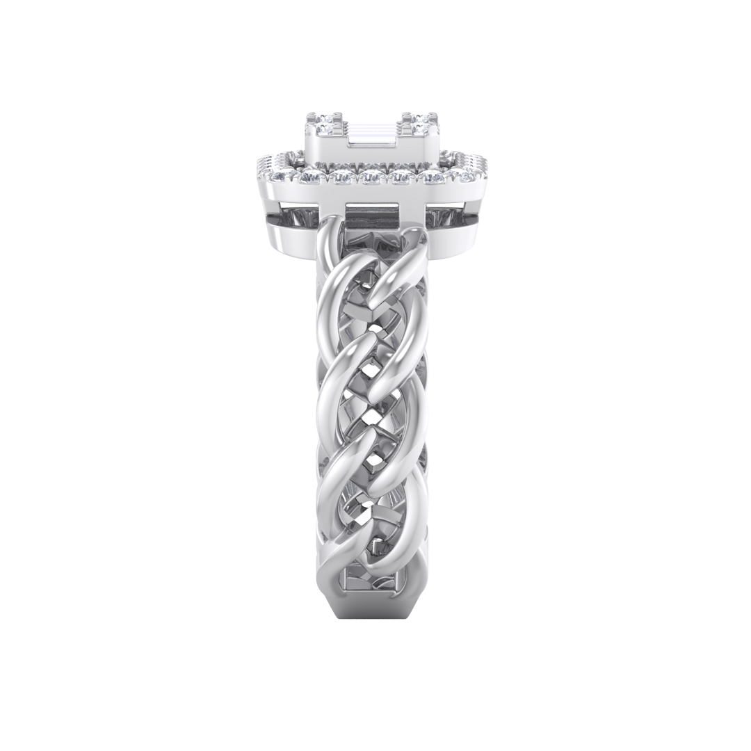 Statement Chain Ring in white gold with white diamonds of 0.41 ct in weight