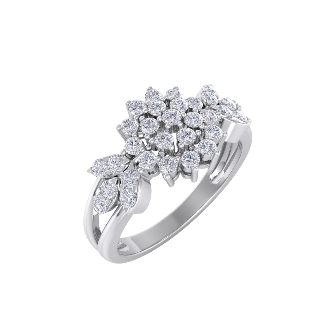 Elegant flower ring in yellow gold with white diamonds of 0.60 ct in weight