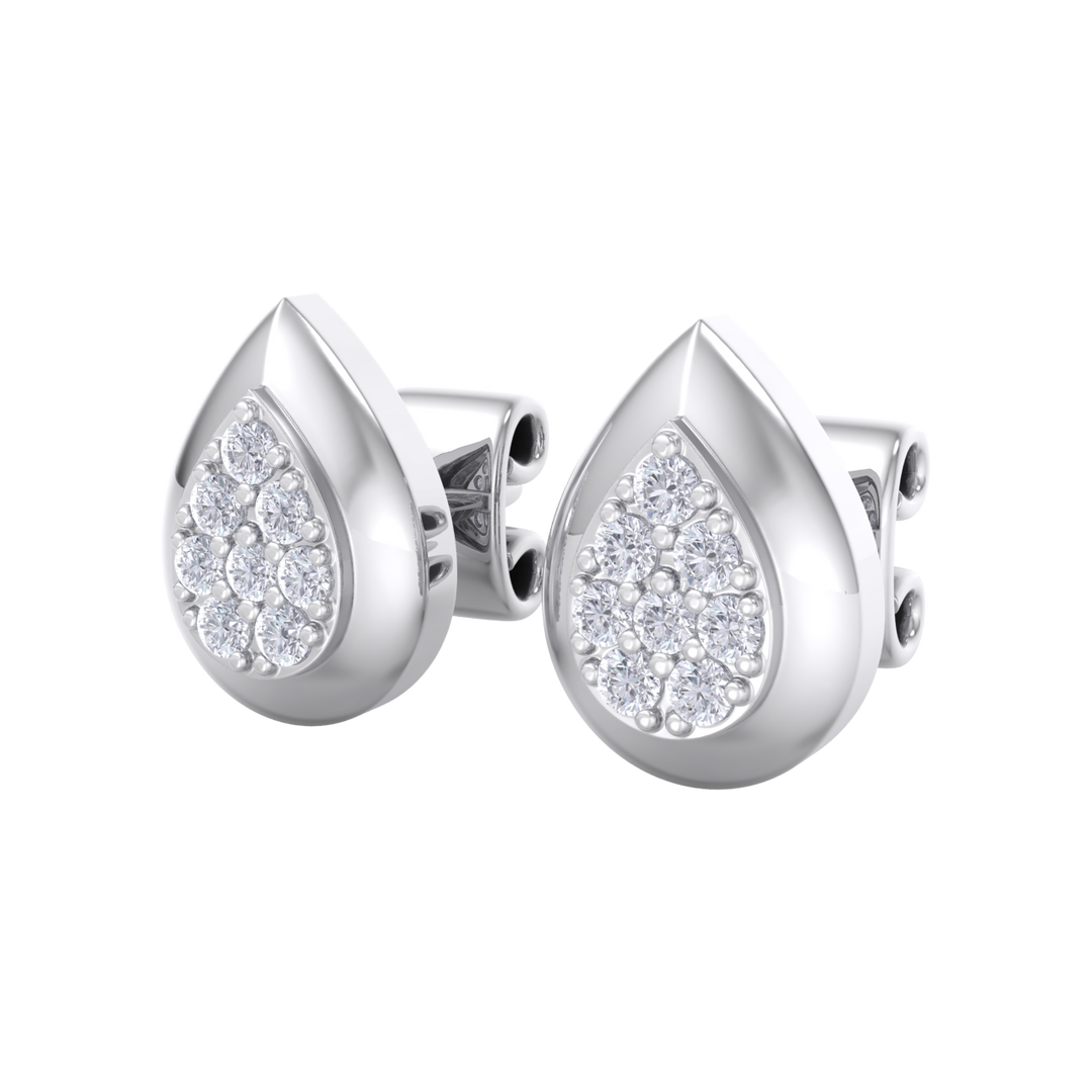 Pear shaped stud earrings in yellow gold with white diamonds of 0.13 ct in weight