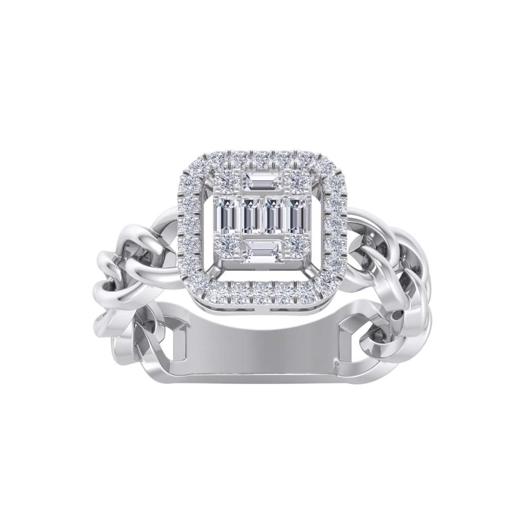 Statement Chain Ring in white gold with white diamonds of 0.41 ct in weight