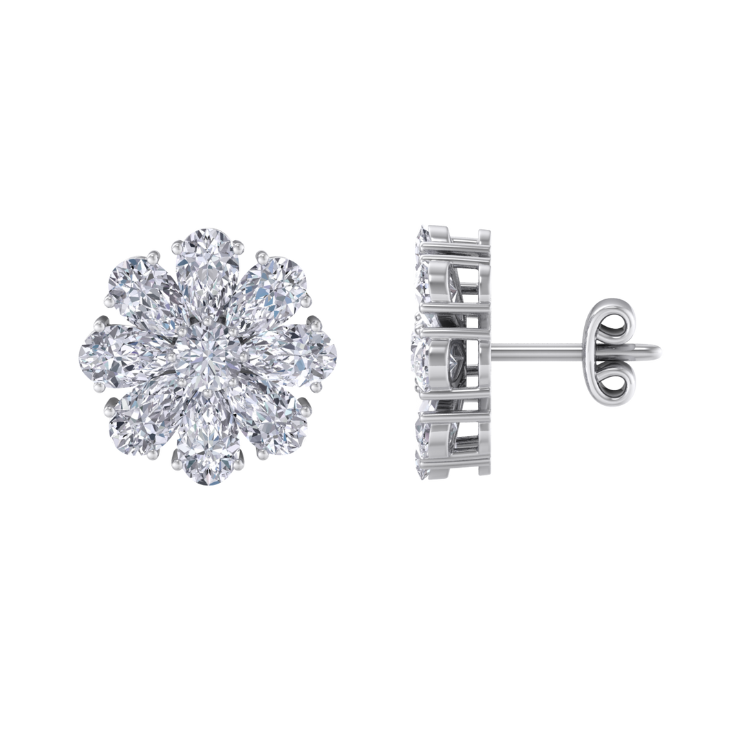 Flower stud earrings in rose gold with white diamonds of 6.18 ct in weight