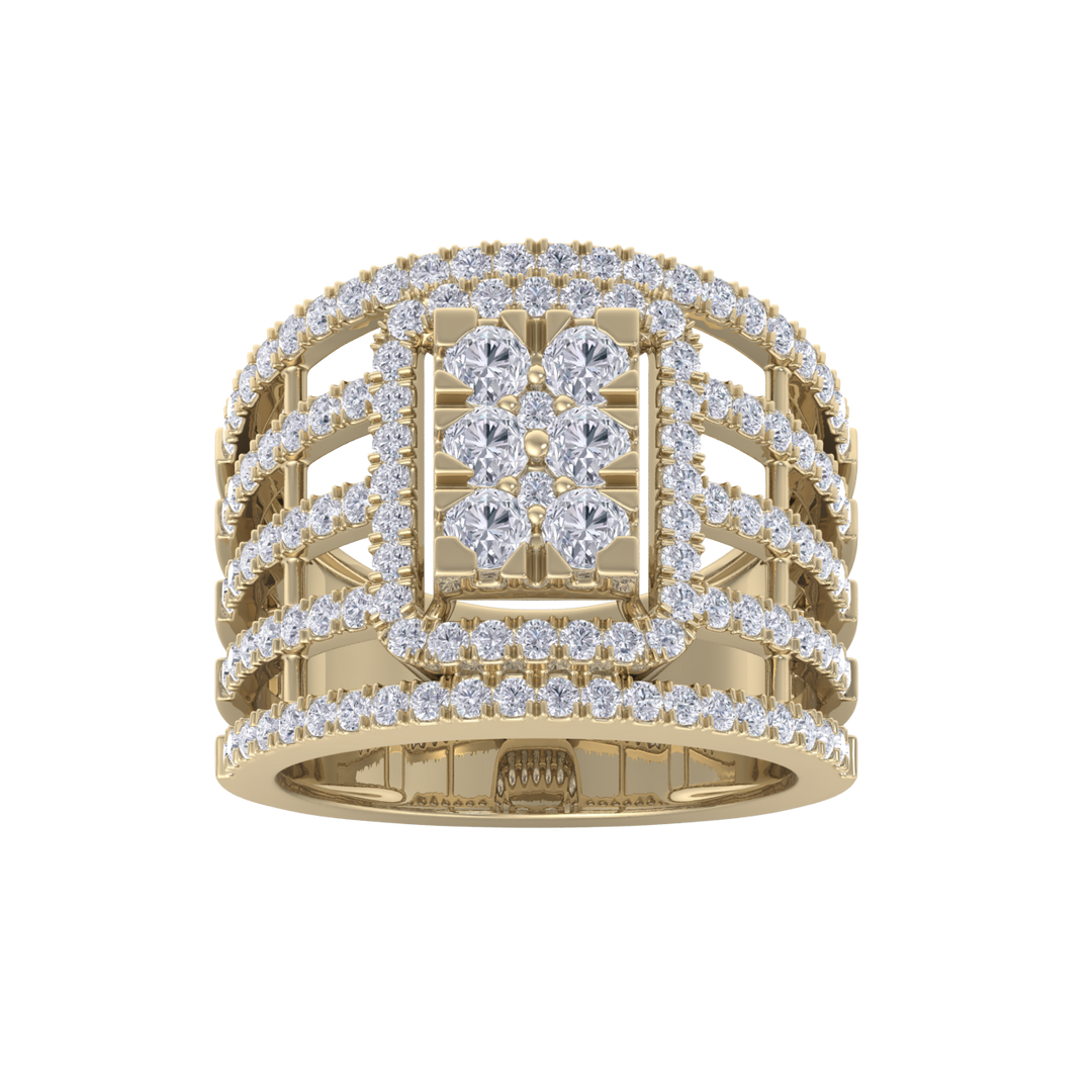 Statement Diamond ring in yellow gold with white diamonds of 1.52 ct in weight