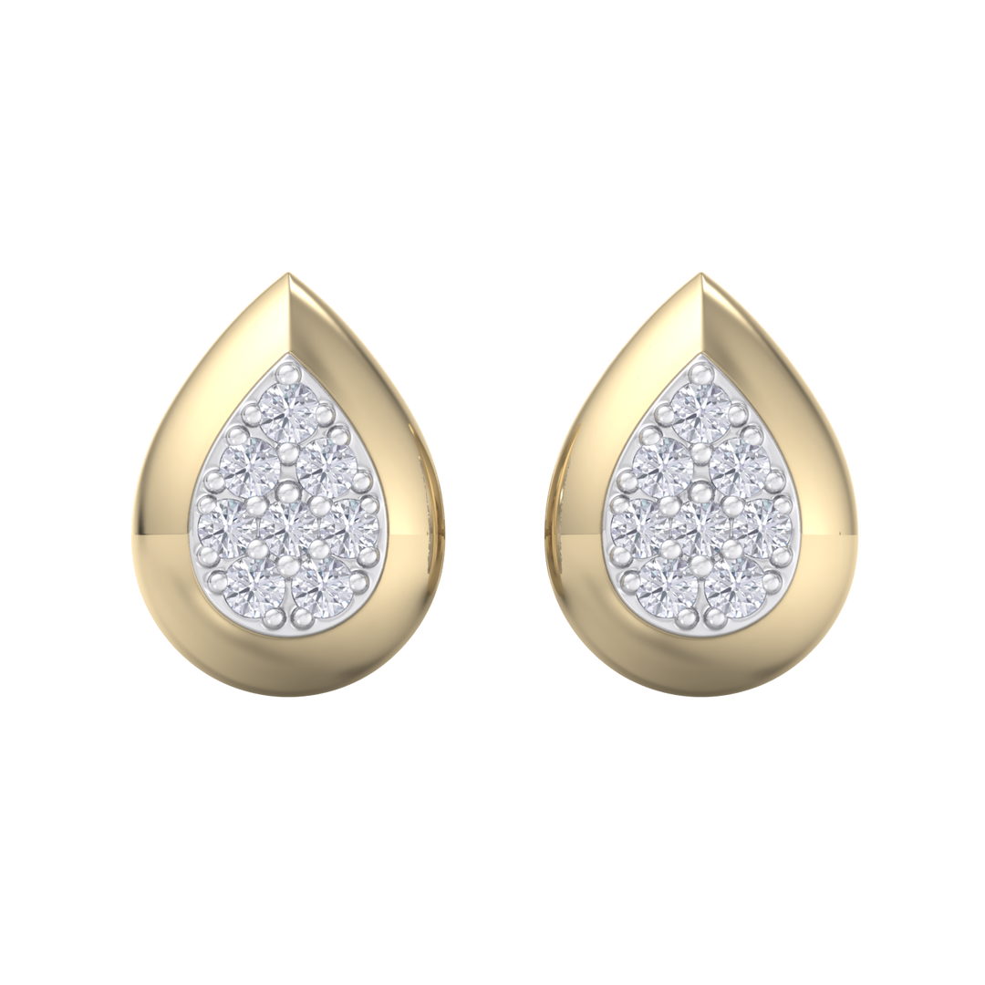 Pear shaped stud earrings in yellow gold with white diamonds of 0.13 ct in weight