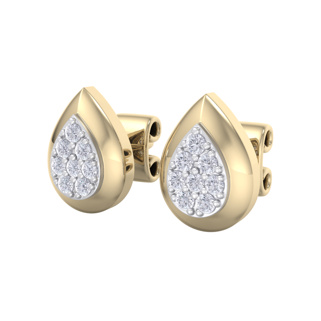 Pear shaped stud earrings in yellow gold with white diamonds of 0.13 ct in weight