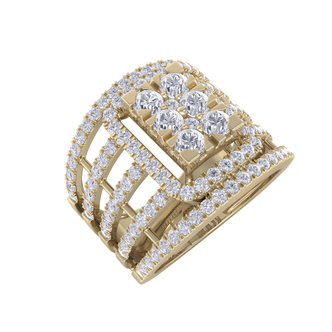 Statement Diamond ring in yellow gold with white diamonds of 1.52 ct in weight